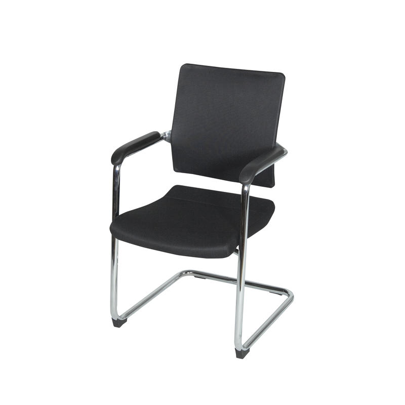 Conferentiestoel Serie 045, chroom slede frame, zwart stof zitting, zwart mesh rugleuning