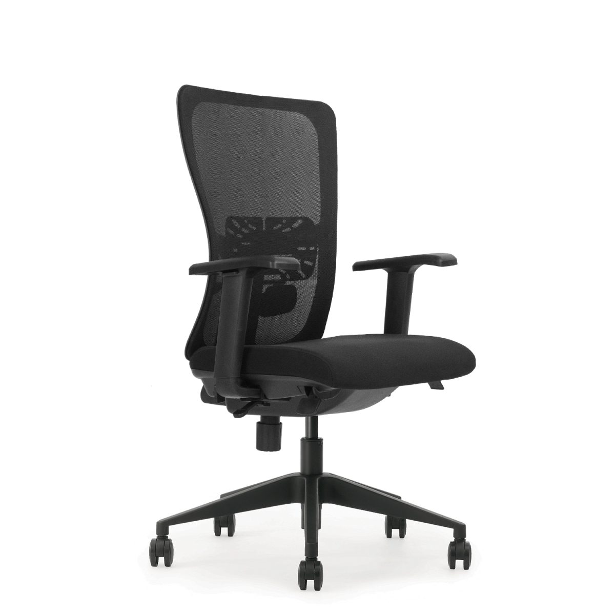Bureaustoel Serie 250 NEN, zwart onderstel, zwart stof zitting, zwart mesh rugleuning