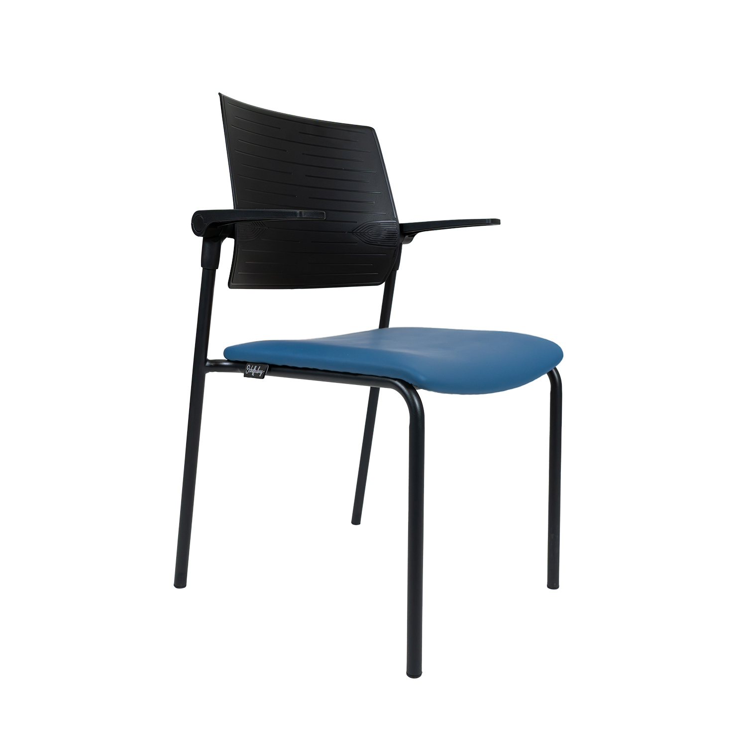 Conferentiestoel Serie 118, zwart vierpoot frame, blauw PU leder zitting