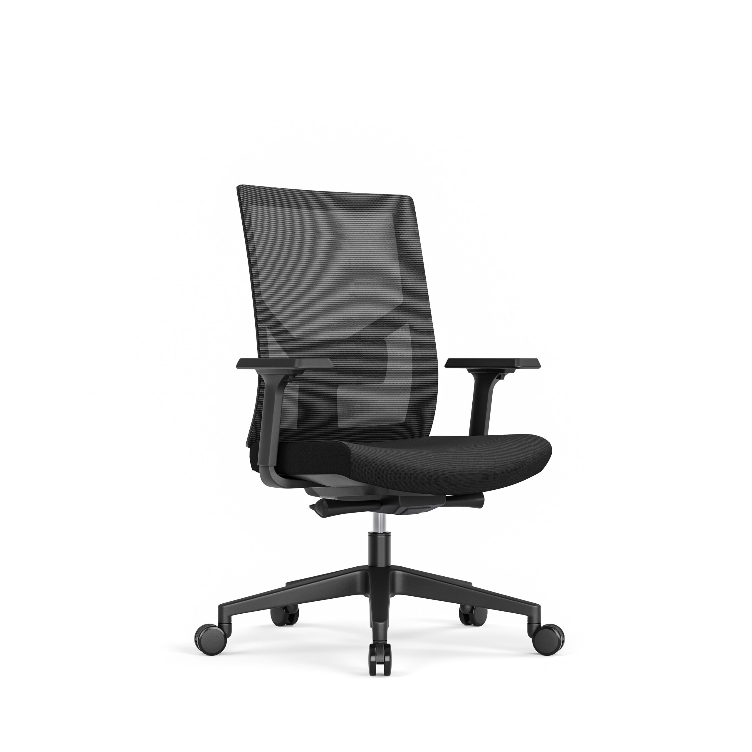 Bureaustoel Serie 110 EN, zwart onderstel, zwart stof zitting, zwart mesh rugleuning